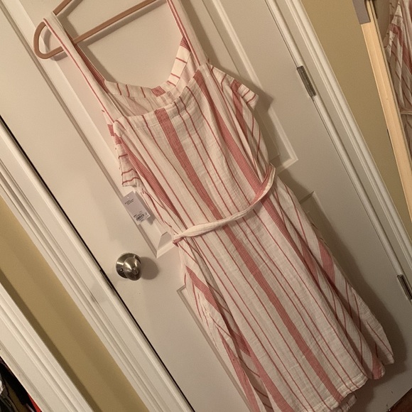 NWT Sonoma cream & mauve striped sleeveless cotton midi-dress w/decor buttons 4x - Picture 2 of 11